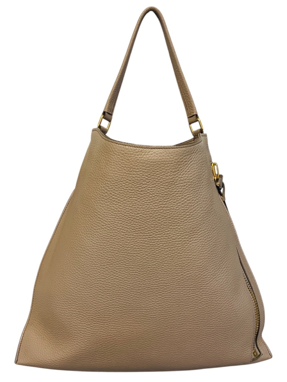 TOM FORD TAUPE / GOLD ZIPPER DETAIL PEBBLED LEATHER TOTE BAG